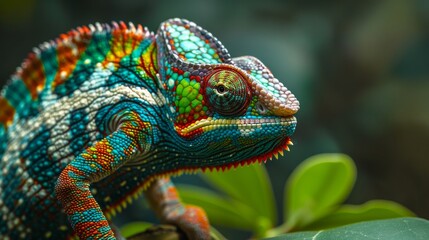 Close-up of a Vibrant Chameleon in Nature