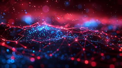 Blue lines and nodes form abstract geometric shapes in this simple network. A dark blue background with hi-tech digital connectivity gives a futuristic feel. Details are sharp and clear.