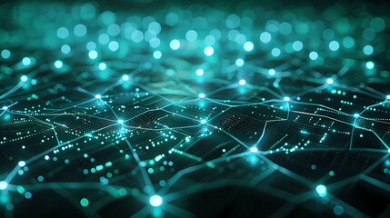 Blue lines and nodes form abstract geometric shapes in this simple network. A dark blue background with hi-tech digital connectivity gives a futuristic feel. Details are sharp and clear.