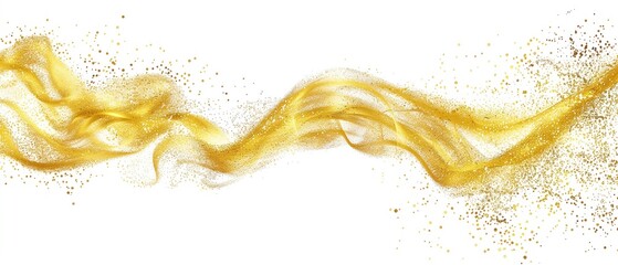 A golden wave of glitter on a white background, shiny gold dust swirls in the style of glittery gold background