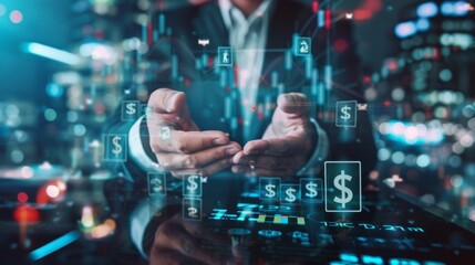 Businessman Presenting Financial Data in a Modern Setting