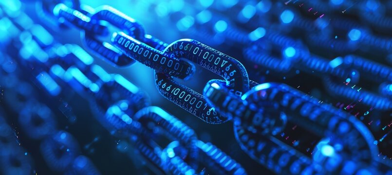 Digital Chain: Blockchain Technology Concept on a dark blurry background