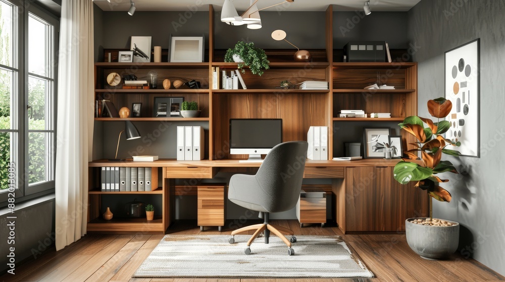 Poster share tips for creating a productive workspace within a home office.