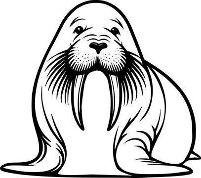 recommend clip art: Outline walrus vector illustration