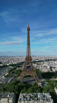 Paris, FRANCE: The Olympic Rings installed on the Eiffel Tower ahead of the Paris 2024 Olympic Games.