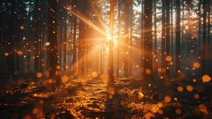 Golden sunlight illuminating peaceful forests