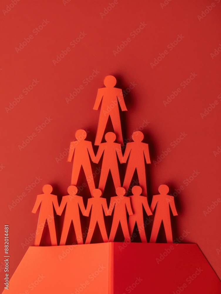 Poster paper cutout icons of team members collaborating for joint achievement with copy space, covering all