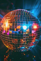 A shiny disco ball with bright lights in the background, perfect for parties and celebrations