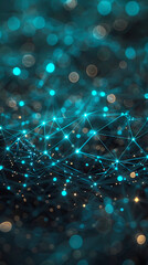 Fototapeta premium A simple network of glowing blue lines and nodes that create abstract geometric shapes. A dark blue background with hi-tech digital connectivity gives a futuristic feel. Details are sharp and clear.