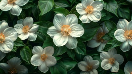 Fototapeta premium White Blooms Amidst Lush Green Foliage