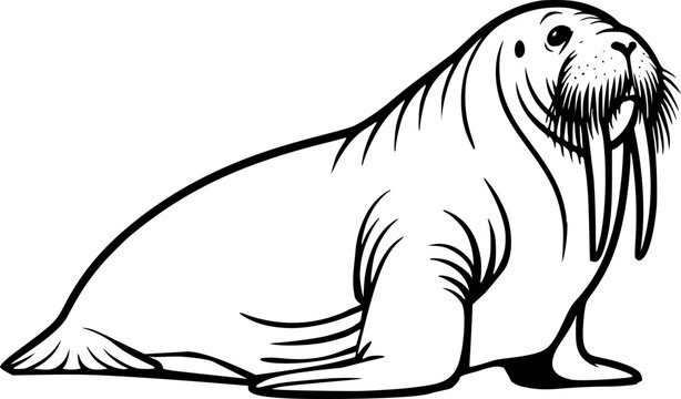 black and white walrus lying down clip art preview