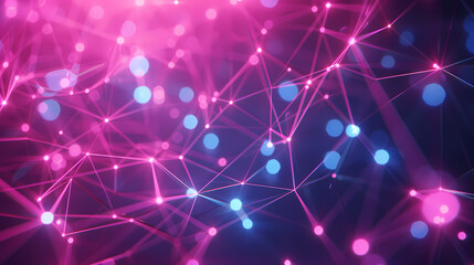 Fototapeta premium A simple network of glowing blue lines and nodes that create abstract geometric shapes. A dark blue background with hi-tech digital connectivity gives a futuristic feel. Details are sharp and clear.