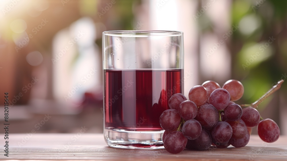 Poster refreshing chilled grape juice in clear glass with beautiful diffused light amplifying deep color hu