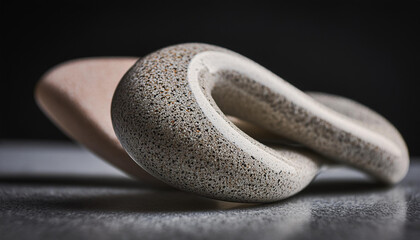 Obraz premium Modern abstract sculpture with fluid shapes, marble base. Smooth stone art with speckled texture.