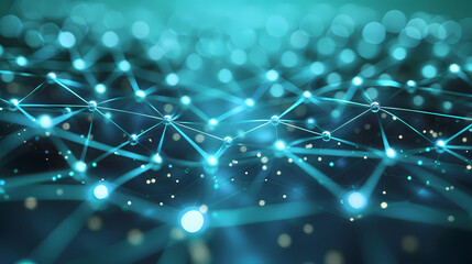 A simple network of glowing blue lines and nodes that create abstract geometric shapes. A dark blue background with hi-tech digital connectivity gives a futuristic feel. Details are sharp and clear.