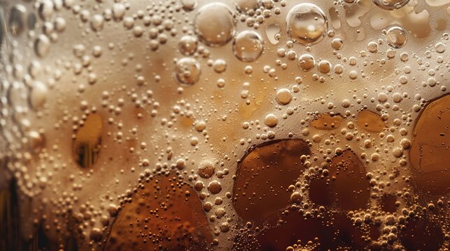 Refreshing Frosted Root Beer Close-Up with Bubbles and Froth, Macro Photography