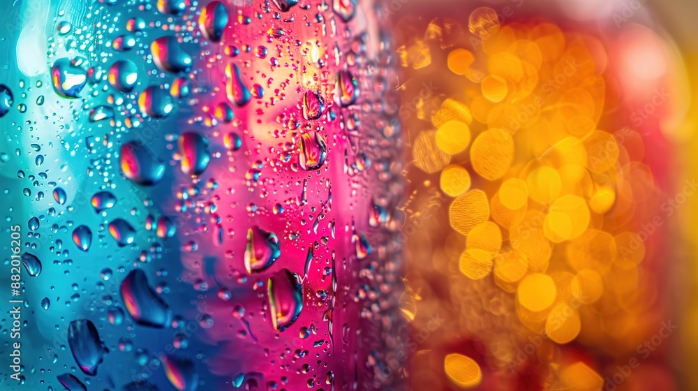 Poster refreshing beverage: close-up of a cold drink bottle with intricate condensation patterns and vibran