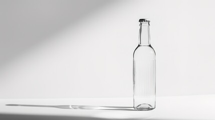 Pure Elegance - High Contrast Image of Clear Glass Bottle with Refreshing Beverage on White Background