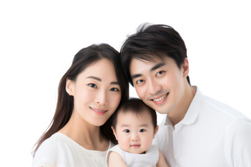 Young Chinese family with two children Isolated on white backgroun