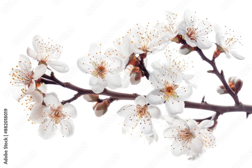 Poster close-up view of a branch from a tree covered in white flowers