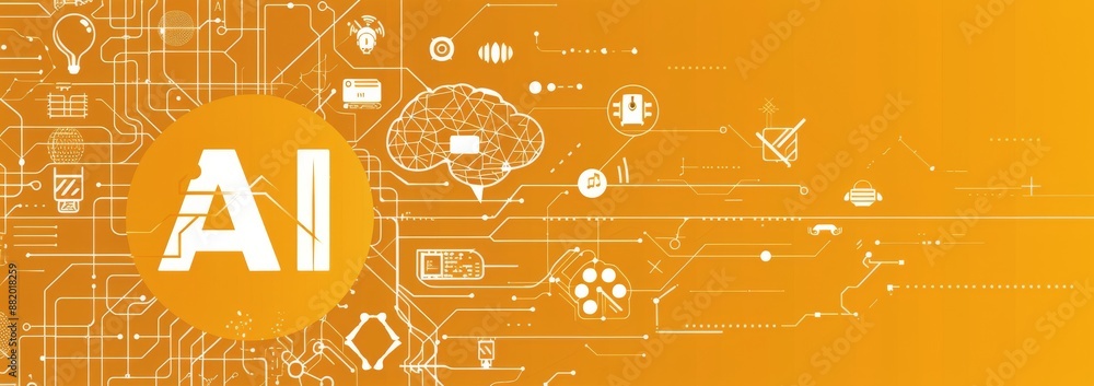 Poster ai technology circuitry with abstract icons