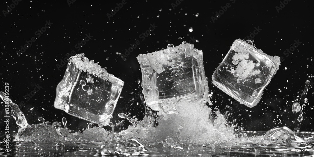Aufkleber Frozen blocks of ice dropping into a body of water, creating ripples and waves