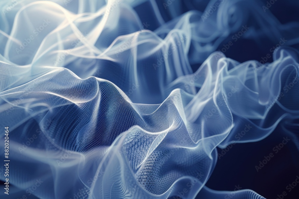 Poster close-up shot of blue fabric with intricate weave and soft sheen