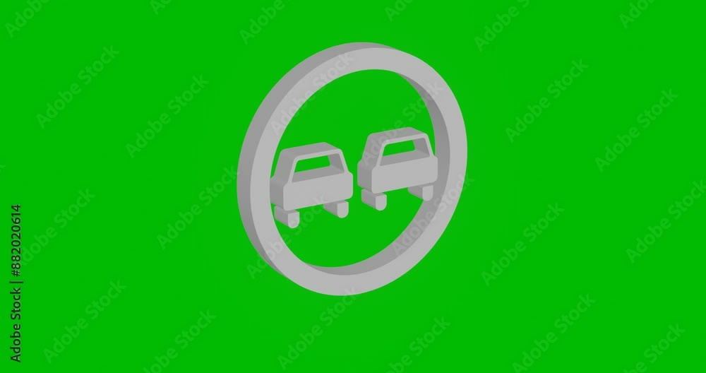 Poster animation of rotation of a white no overtaking sign with shadow. simple and complex rotation. seamle