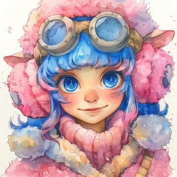 recommend clip art:  happy baby sheep wearing flying goggles and helmet, simple, outlines, kawaii anime, colorful pastel, inspired, colorful ink wash, blocks, cultural