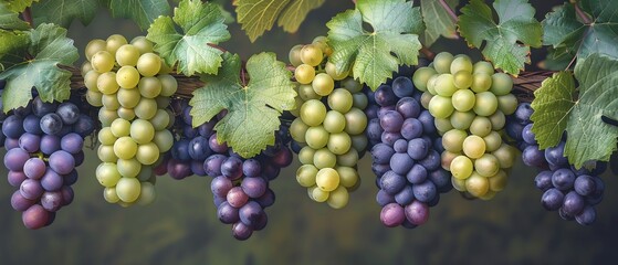 A bunch of ripe grapes, Illustrations, copy space for text,  - Generative AI