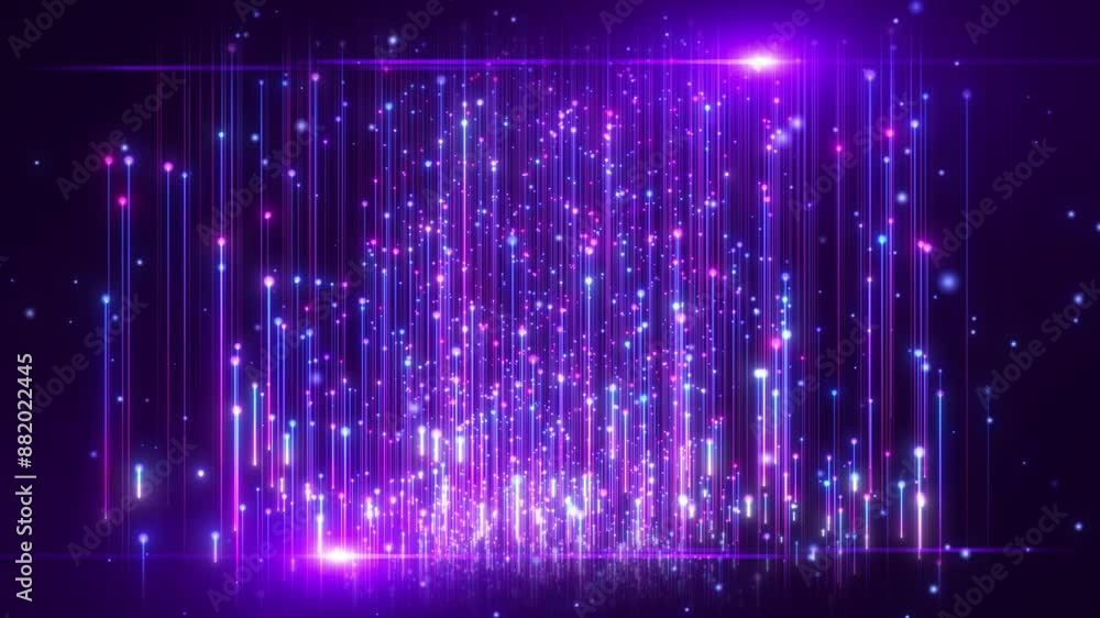 Poster abstract digital background with glowing neon particles or bright rays of light flying . movement of