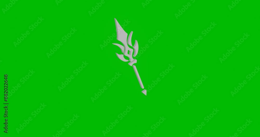 Poster animation of rotation of a white mystical spear symbol with shadow. simple and complex rotation. sea