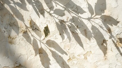 Coffee Plant Shadows Dance on Whitewashed Wall - Abstract Nature Pattern