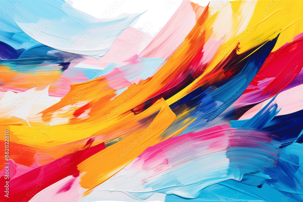 Poster Multiple overlapping brush strokes of various colors, abstract composition Isolated on white background