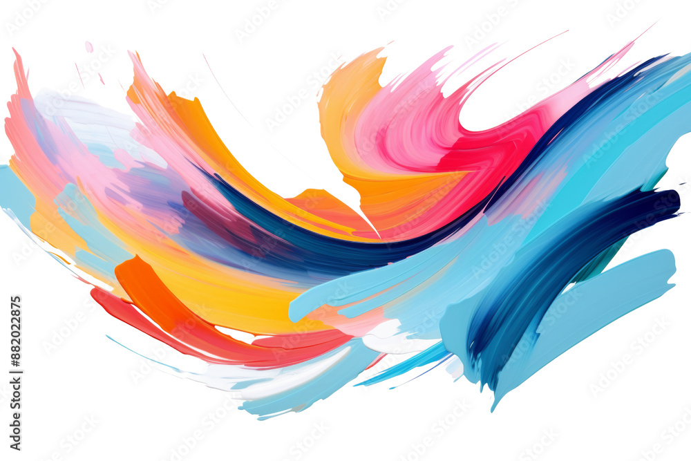 Poster Multiple overlapping brush strokes of various colors, abstract composition Isolated on white background