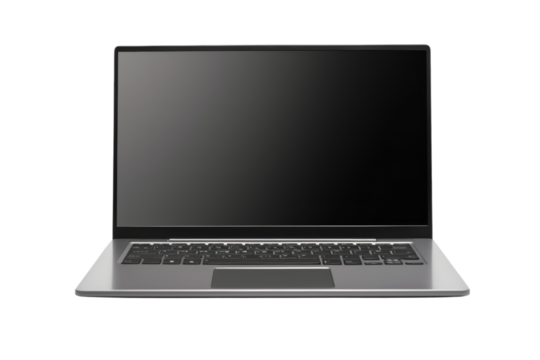 Modern laptop with transparent display screens, front view, isolated on white background