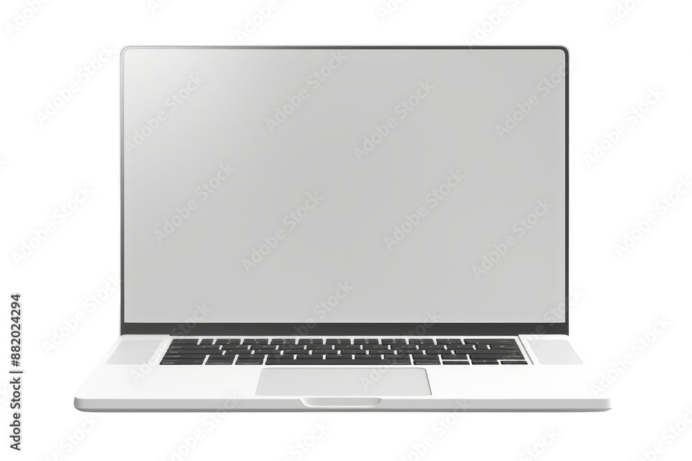 Poster laptop mockup showing transparent screens, front view, isolated on white background
