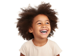 Joyful African American child grinning widely Isolated on white background
