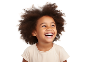 Joyful African American child grinning widely Isolated on white background