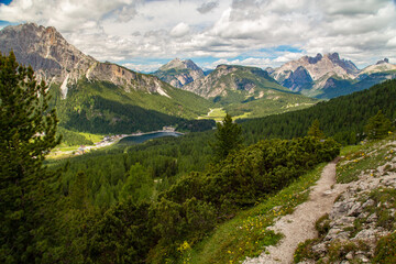 Dolomites. Italy. Mountain lake and beautiful nature.