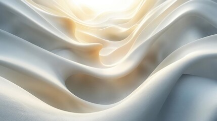 Fototapeta premium Abstract white fabric with soft, flowing folds, illuminated by a warm, golden light.