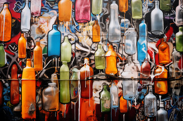 Colorful Upcycled Material Graffiti Wall Art. Generative AI