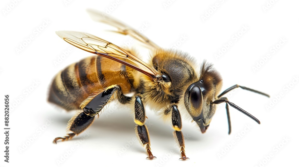 Aufkleber intricate macro shot of tiny bee collecting pollen in soft lighting on white background