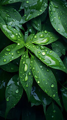 Fototapeta premium Digital green leaves and water drops poster mobile background