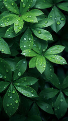 Fototapeta premium Digital green leaves and water drops poster mobile background