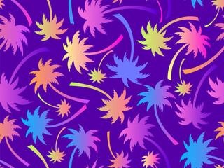 Palm trees seamless pattern. Colorful gradient palm trees. Background with tropical pattern of palm trees. Summer time. Design for wallpapers, banners and promotional items. Vector illustration