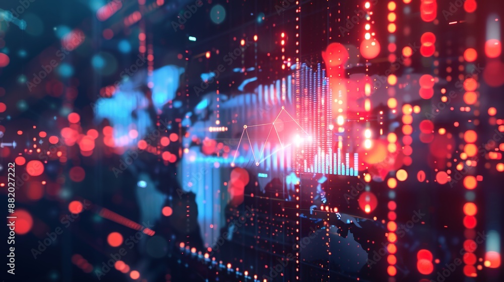 Poster illuminated global market trends: data analytics on soft glowing computer screen