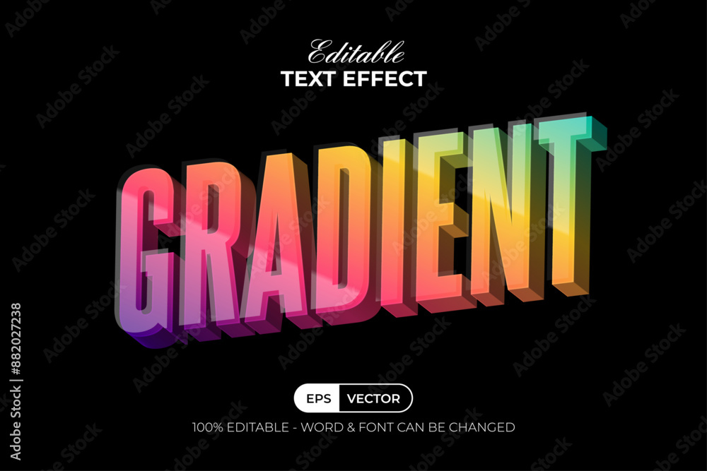 Poster 3d text effect gradient rainbow style. editable text effect.
