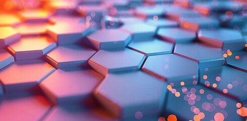 Obraz premium Abstract Hexagon Pattern With Orange and Blue Lights