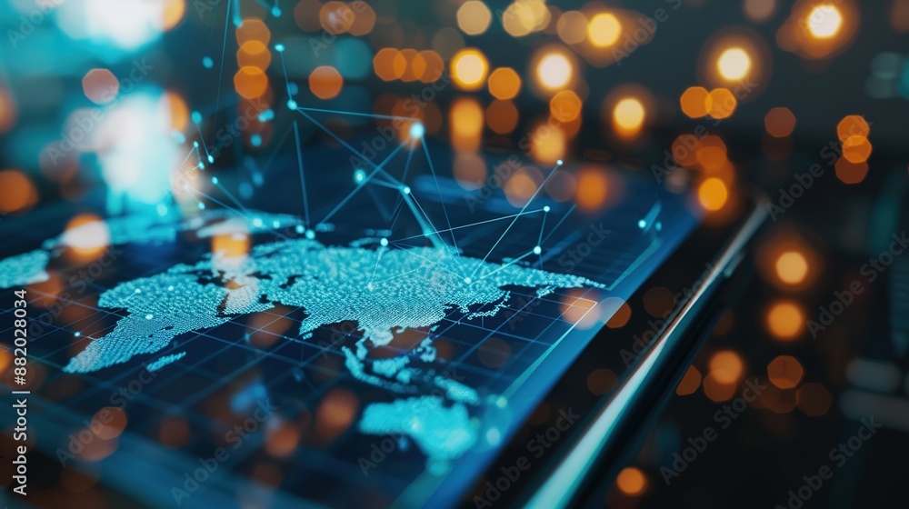 Aufkleber technology concept: tablet displaying real-time global internet connection data
